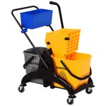 Chariot de lavage chariot de nettoyage professionnel presse � m�choire 2 seaux + rangement jaune bleu ...