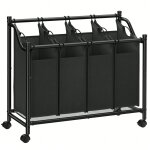 Chariot  linge, panier  linge, roulettes, avec 4 sacs amovibles, 4 x 35 l, noir