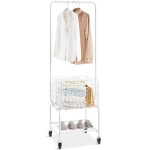 Chariot  linge - vevor - panier  linge mobile avec barre d?accrochage et etagre