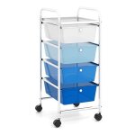 Chariot de rangement  roulettes costway - 4 tiroir plastique amovible - cadre en mtal - tour de rangement ...