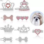 Chat chien pinces a cheveux, 9 pi�ces strass accessoires de cheveux de chien chiot couronne barrette ...