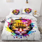 Chat housse de couette x imprim�� d animaux color��s parure de lit personnes ado fille enfants microfibre ...