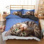 Chat mignon housse de couette animal chat literie ensemble de literie parure de lit microfibre avec taies ...