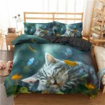 Chat mignon housse de couette animal chat literie ensemble de literie parure de lit microfibre avec taies ...