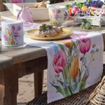Chemin de table en coton bouquet de tulipes Chemin de table en coton bouquet de tulipes