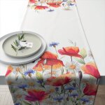 Chemin de table en coton coquelicots et bleuets