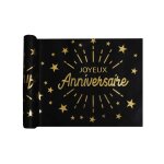 Chemin de table intiss� anniversaire noir et or 5 m x 30 cm d�co chic