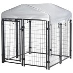 Chenil cage enclos chien enti�rement couvert - porte verrouillable - 120 x 120 x 138cm - gris m�tal noir ...