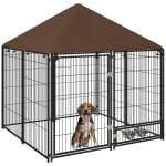 Chenil ext�rieur pour chiens en m�tal et tissu oxford avec support gamelle et toit r�sistant aux intemp�ries ...