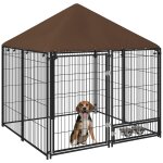 Chenil ext�rieur pour chiens en m�tal et tissu oxford avec support gamelle et toit r�sistant aux intemp�ries ...