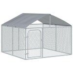 Chenil ext�rieur avec toit pour chien 5 m - parc grillag� 230 x 230 x 175 cm - espace couvert - acier ...