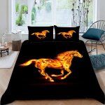 Cheval housse de couette x imprim�� d flamme parure de lit personnes ado fille enfants microfibre literie ...