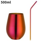 Chope a bi�re en acier inoxydable de 500ml, avec paille, pour le vin, le caf�, le cocktail, en m�tal, ...