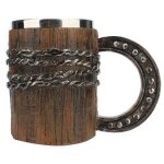Chope a bière en bois avec poignée en fer a cheval, en résine, grande capacité, double couche d'eau Chope a bière en bois avec poignée en fer a cheval, en résine, grande capacité, double couche d'eau