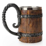Chope �� bi��re en bois style viking, imitation baril en bois, tasse �� boisson �� double paroi, personnalit�� ...