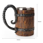Chope a bire en bois style viking, simulation baril en bois, tasse a boisson a double paroi, mtal isol ...