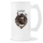 Chope de bi�re - planetee - luigi design viking - verre givr� - 470ml - imprim� qualit� aaa