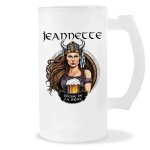 Chope de bire prnom jeannette femme viking valkyrie design guerrire verre a bire pinte cadeau apro ...
