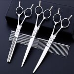 Ciseaux pour chiens avec cisailles a tailler, cisailles a effiler, cisailles courbes et peigne argent ...