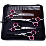 Ciseaux pour chien, ensemble de 5 outils de toilettage en acier inoxydable enduit de titane pour animaux ...