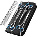 Ciseaux de toilettage pour chien, ensemble de 5 outils de toilettage en acier inoxydable enduit de titane ...