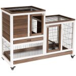 Clapier a lapin sur roulettes cage a lapin 2 etages 2 portes verrouillables 2 plateaux coulissants rampe ...