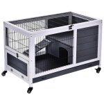 Clapier a lapin sur roulettes cage a lapin 2 etages porte verrouillable toit ouvrant plateau coulissant ...