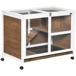 Clapier a lapin sur roulettes cage a lapin 2 niveaux toit ouvrant verrouillable plateau d�jection coulissant ...
