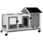 Clapier a lapin sur roulettes cage a lapin porte, rampe trappe verrouillables toit ouvrant niche bois ...