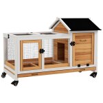 Clapier a lapin sur roulettes cage a lapin porte, rampe trappe verrouillables toit ouvrant niche bois ...