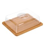 Cloche a gteau en verre avec plateau bambou ultra elgant cheffinger marron clair