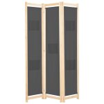 Cloison de sparation 3 panneaux gris 120x170x4 cm tissu