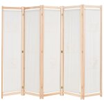 Cloison de séparation 5 panneaux crème 200 x 170 x 4 cm tissu Cloison de séparation 5 panneaux crème 200 x 170 x 4 cm tissu