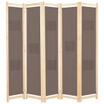 Cloison de sparation 5 panneaux marron 200 x 170 x 4 cm tissu
