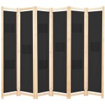 Cloison de sparation 6 panneaux noir 240 x 170 x 4 cm tissu