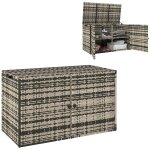 Coffre de jardin 3 portes �tag�re 350l dim. 118 x 57 x 69 cm r�sine tress�e cama�eu de gris