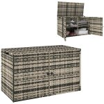 Coffre de jardin 3 portes �tag�re 350l dim. 118 x 57 x 69 cm r�sine tress�e cama�eu de gris