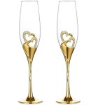 Coffret 2 coupes de champagne d�amour en cristal et m�tal or