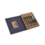 Coffret 6 couteaux a steak - manche en bois pakka 3 teintes assorties