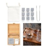 Coffret de 9 gla�ons en granit + coffret en bois d'h�v�a + 1 pince a gla�on en acier inoxydable
