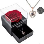 Coffret cadeau de collier de vraie rose pr�serv�e avec amour (vin rose rouge)