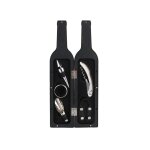 Coffret en forme de bouteille avec anneau goutte a goutte, coupe - capsule, verseur de vin et bouchon, ...