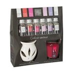 Coffret senteur 8 pi�ces 1 br�le parfum 6 flacons d'huile parfum�e 1 bougie parfum�e