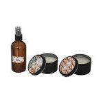 Coffret senteur ambre et vanille spray parfum et 2 bougies pot en mtal