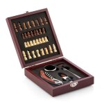 Coffret sommelier bois : jeu d'�checs et ensemble 4 accessoires vin