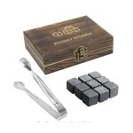 Coffret whisky 9 granite whiskey rocks avec bote en bois glaons rfrigrants rutilisables