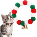 (l) colliers de nol pour animaux avec boules en peluche et clochettes, colliers elastiques pour chats ...