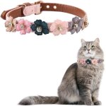Collier pour animaux de compagnie de d�coration de fleurs, collier de chiot de chat de chien en cuir ...