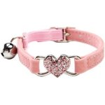 Collier pour chat en velours avec pendentif en forme de coeur avec cristaux et cloche, 20, 3 a 28 cm