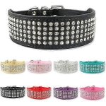 Collier pour chien en cuir pu avec strass, 5 ranges de strass, pour grands chiens, largeur 5 cm (m (61 ...
